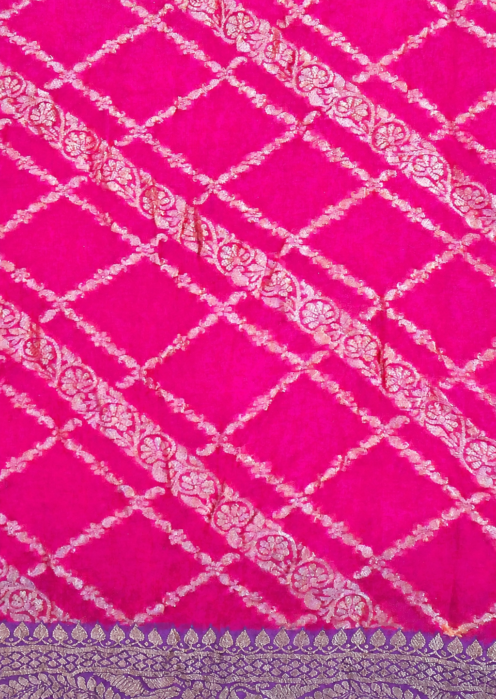 Pink contrast with Lavender - Pure Khaddi Chiffon Georgette Silk Banarasi Saree