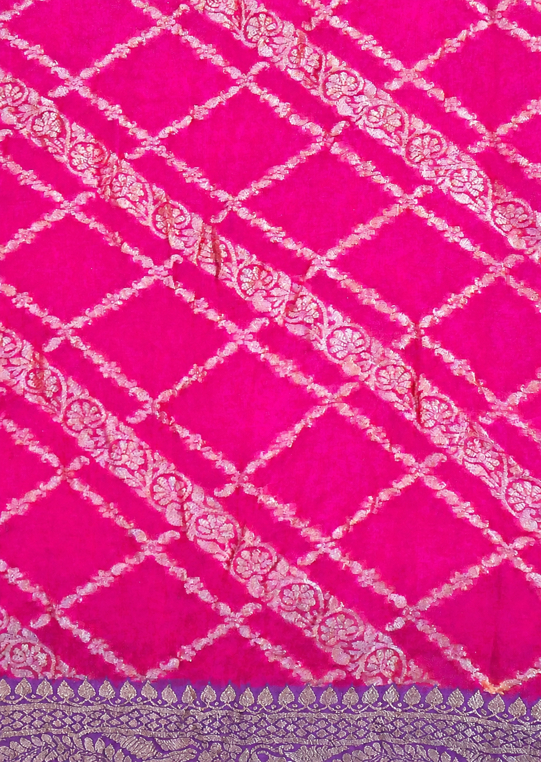 Pink contrast with Lavender - Pure Khaddi Chiffon Georgette Silk Banarasi Saree