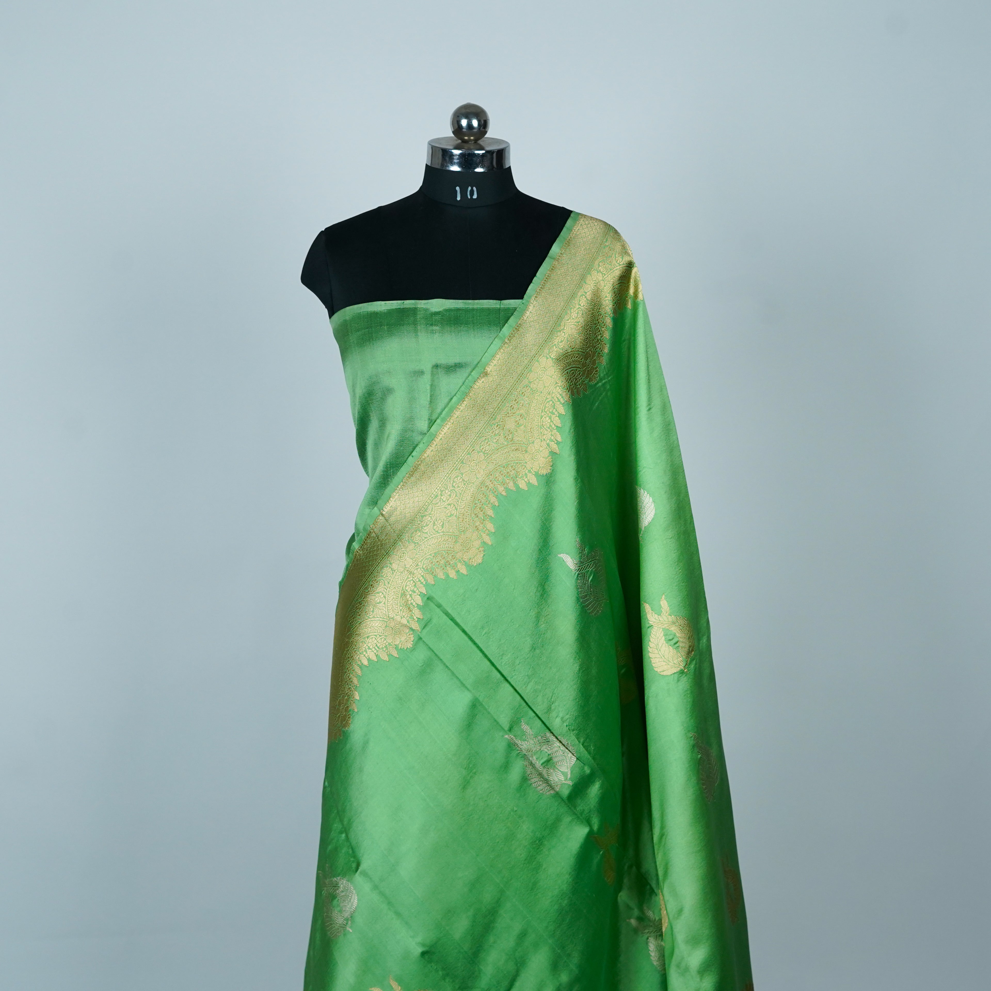 Light Green - Pure Silk Banarasi Saree with attractive Golden and silver boota design