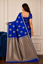 Magnetic Blue - Pure Soft Mashru Silk Banarasi Saree