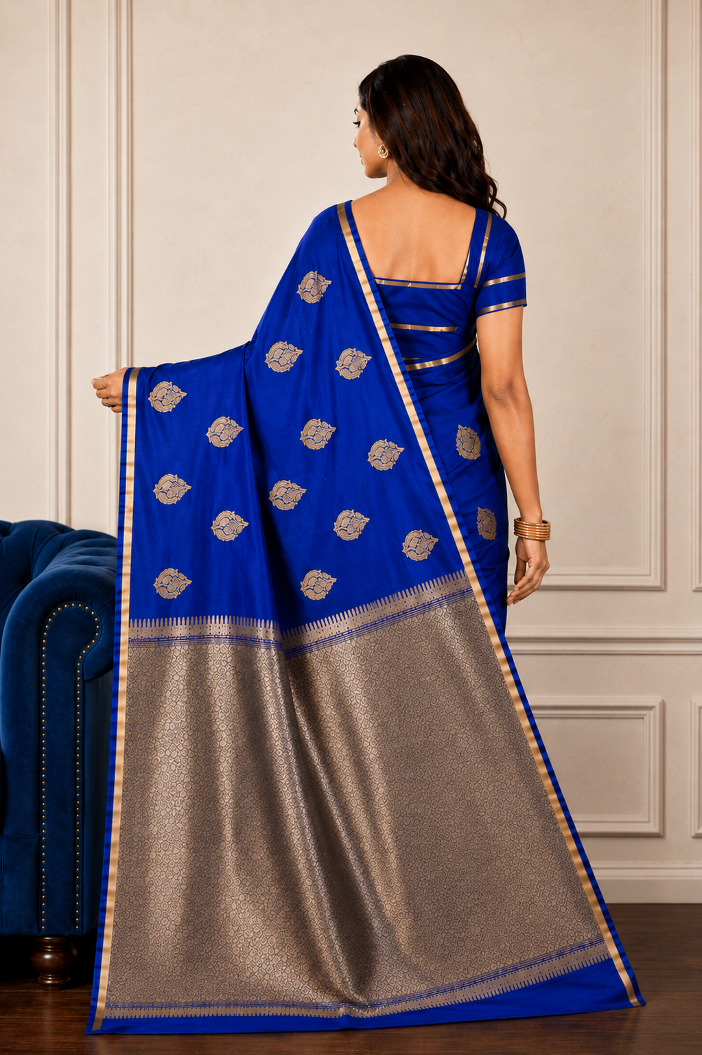 Magnetic Blue - Pure Soft Mashru Silk Banarasi Saree
