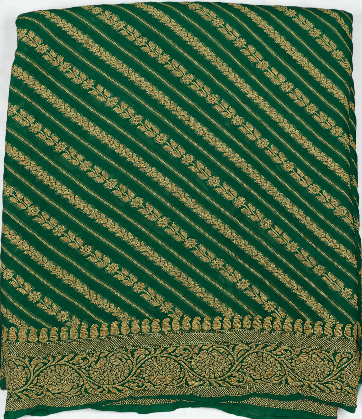 Emerald Green - Pure Khaddi Chiffon Georgette Silk Banarasi Saree