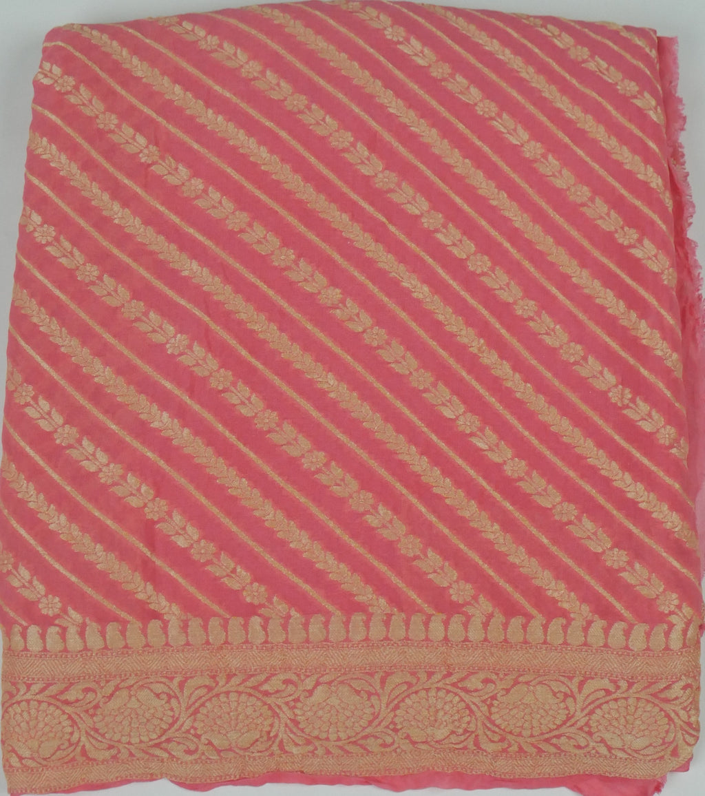 Peach - Pure Khaddi Chiffon Georgette Silk Banarasi Saree