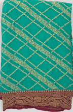 Sea Green contrast with Wine - Pure Khaddi Chiffon Georgette Silk Banarasi Saree