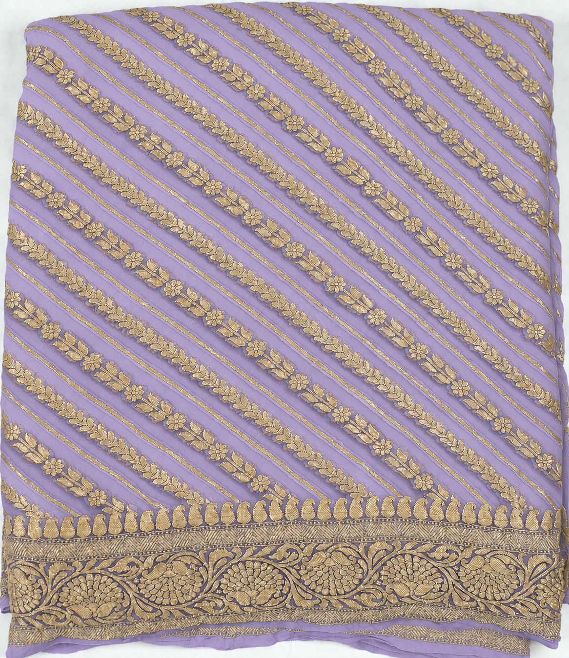 Light Purple - Pure Khaddi Chiffon Georgette Silk Banarasi Saree