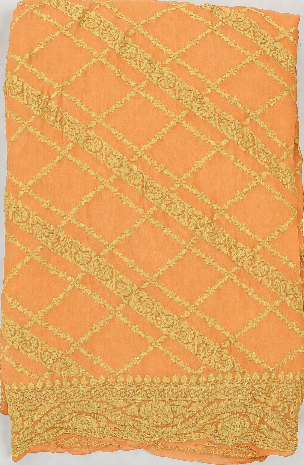 Peach - Pure Khaddi Chiffon Georgette Silk Banarasi Saree