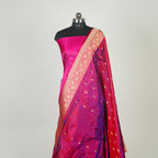 Wine contrast with Pink - Pure Soft premium Katan Silk Banarasi Saree with Alfi small Booti and contrast Satin Border