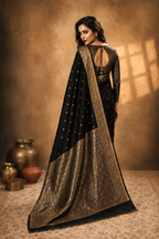 Black - Pure Puna Mashru Silk Banarasi Saree
