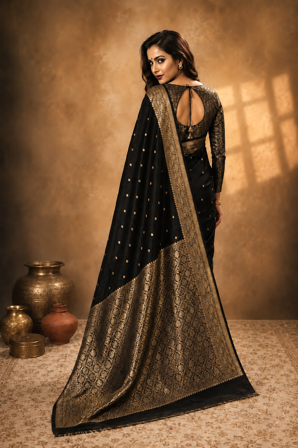 Black - Pure Puna Mashru Silk Banarasi Saree