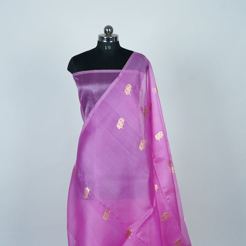 Baby Pink - Pure Organza Banarasi Saree with Alfi Booti