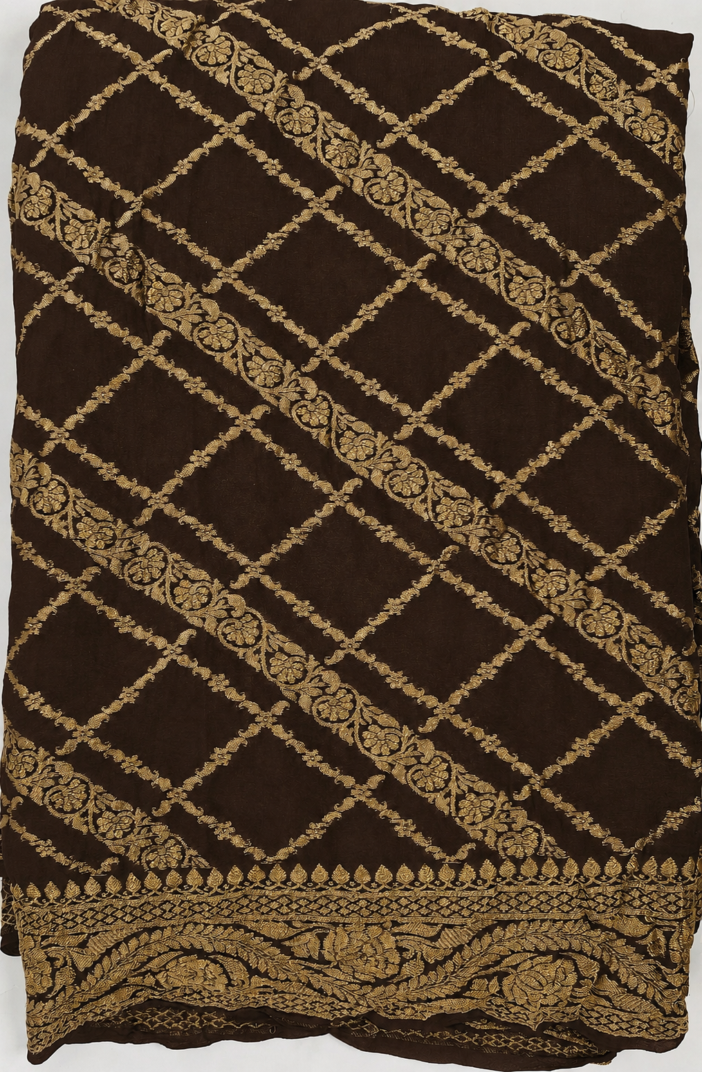 Chocolate - Pure Khaddi Chiffon Georgette Silk Banarasi Saree