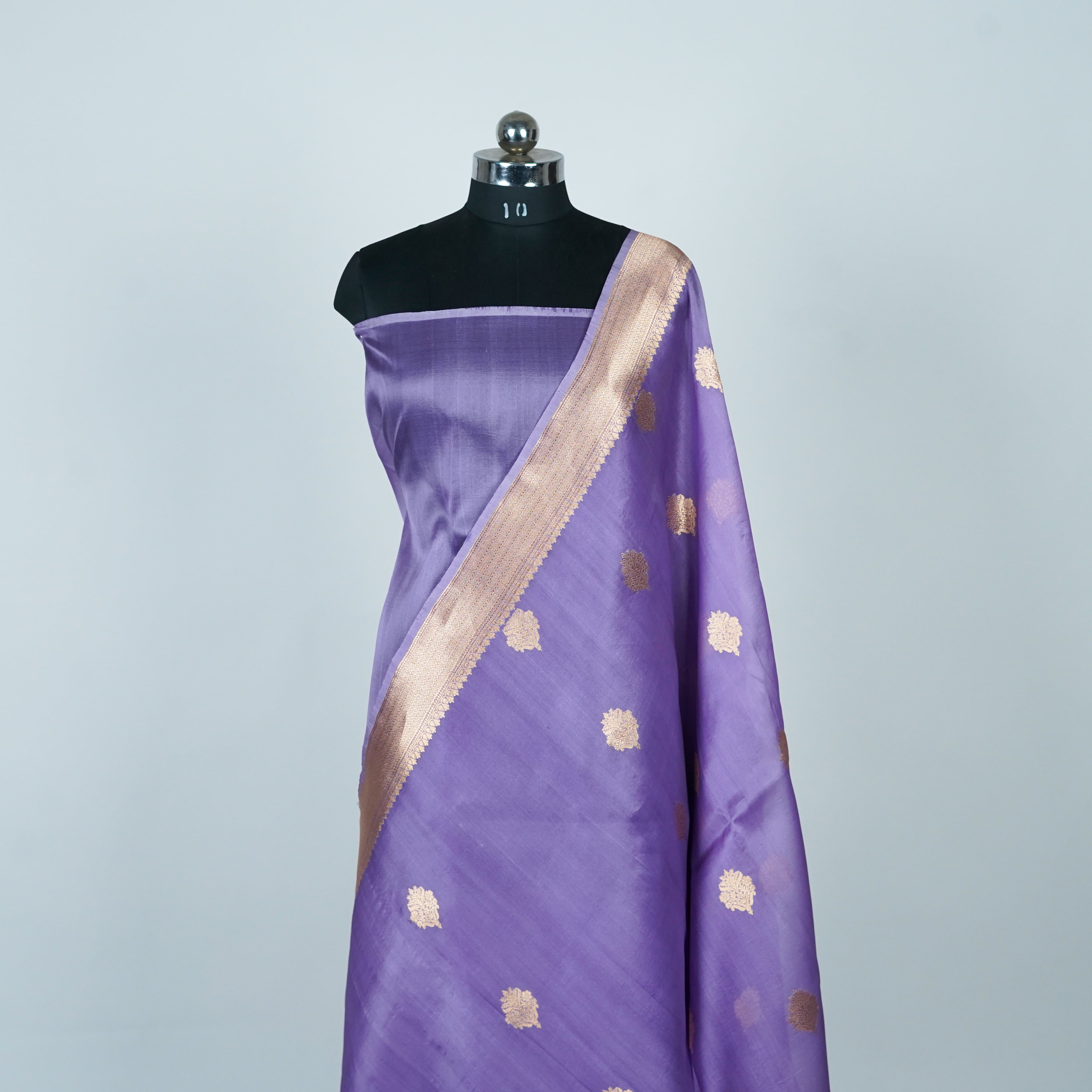Light Purple - Pure Organza Banarasi Saree with light Golden  Zari Boota