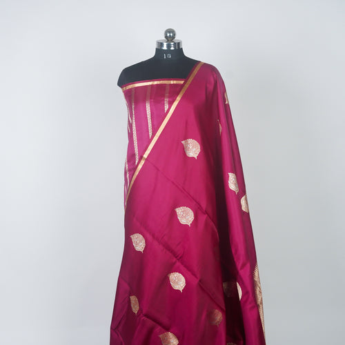 Boysenberry - Pure Soft Mashru Silk Banarasi Saree with Alfi Boota and Piping Zari Border