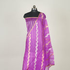 Purple - Pure Organza Banarasi Saree with Banarasi Half Laheria in gold and silver