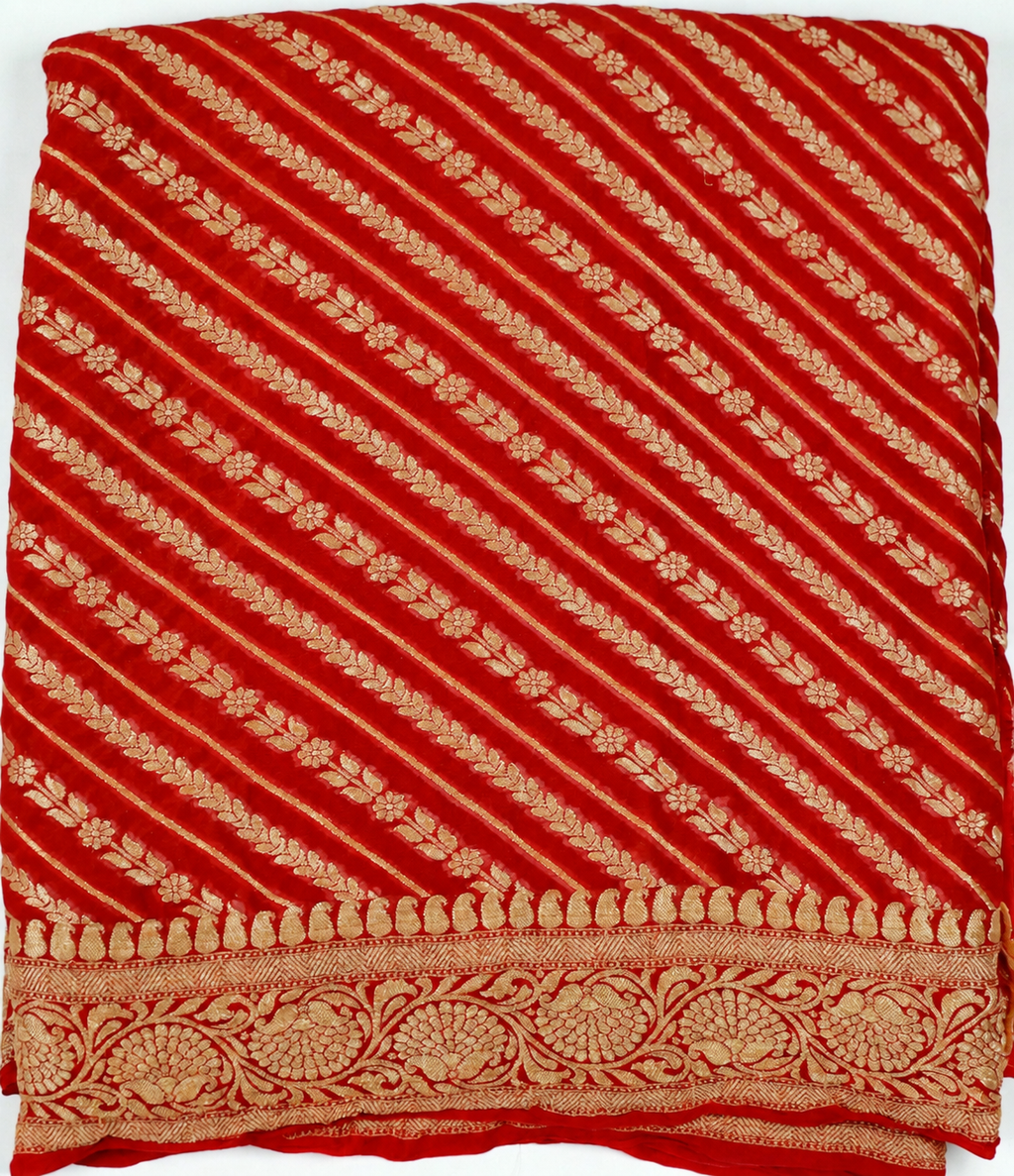 Classic Red - Pure Khaddi Chiffon Georgette Silk Banarasi Saree