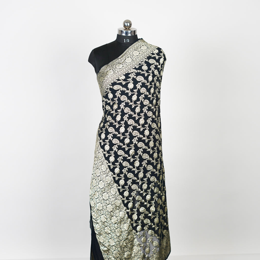 Z Black - Pure Georgette Banarasi Dupatta with Floral Jaal Pattern