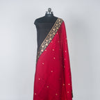 Black Contrast with maroon border - Pure Katan Georgette Banarasi Saree with Satin Border and small golden zari booti