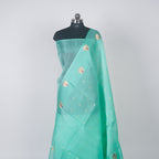 Sea Green - Pure Organza Banarasi Saree with Satin Border containing Alfi Golden Boota