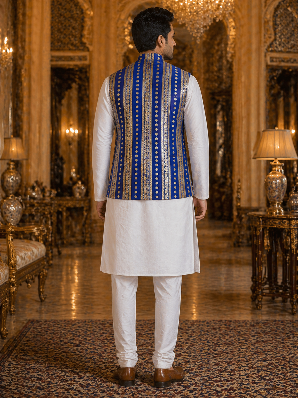 Multicolor Striped - Men's Silk Blend Sleeveless Striped Design Nehru Jacket
