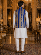 Multicolor Striped - Men's Silk Blend Sleeveless Striped Design Nehru Jacket