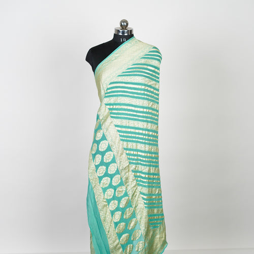 Aqua Light Green - Pure Georgette Banarasi Dupatta with Floral Ara Lining Pattern