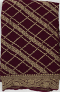 Wine - Pure Khaddi Chiffon Georgette Silk Banarasi Saree