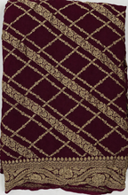 Wine - Pure Khaddi Chiffon Georgette Silk Banarasi Saree