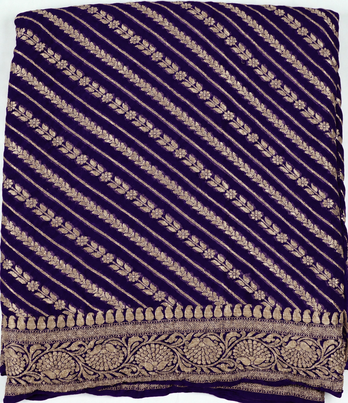 Navy Blue - Pure Khaddi Chiffon Georgette Silk Banarasi Saree