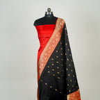 Black contrast with Red - Pure Soft premium Katan Silk Banarasi Saree with Alfi small Booti and contrast Satin Border