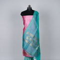 Pink Banarasi Handloom Luxury Suit set contrast with Aqua Teal Green color.