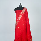 Red  - Pure Raw Mango Banarasi Saree with Goldenand silver Booti Motifs