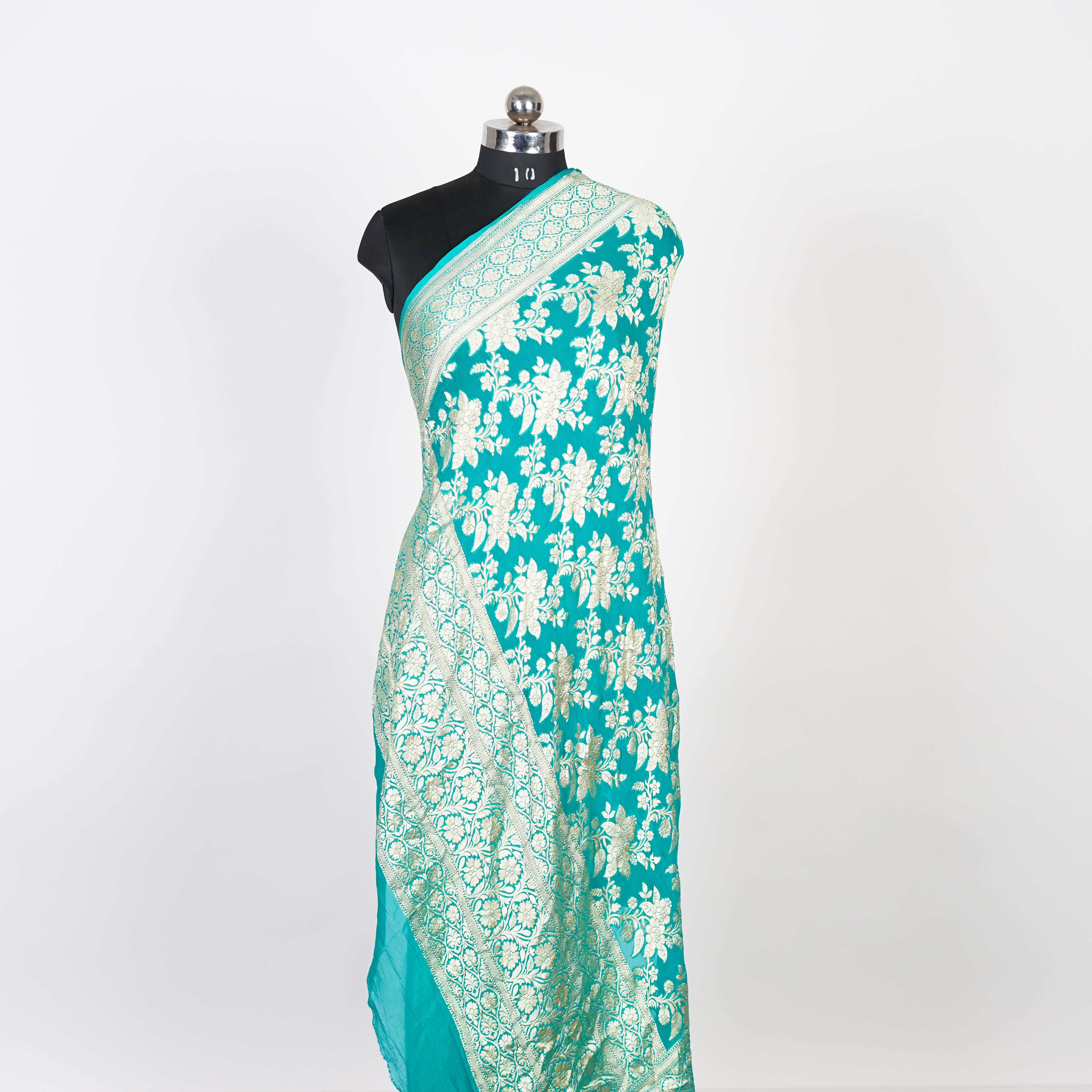 Dark Aqua Green - Pure Georgette Banarasi Dupatta with Floral Jaal Pattern