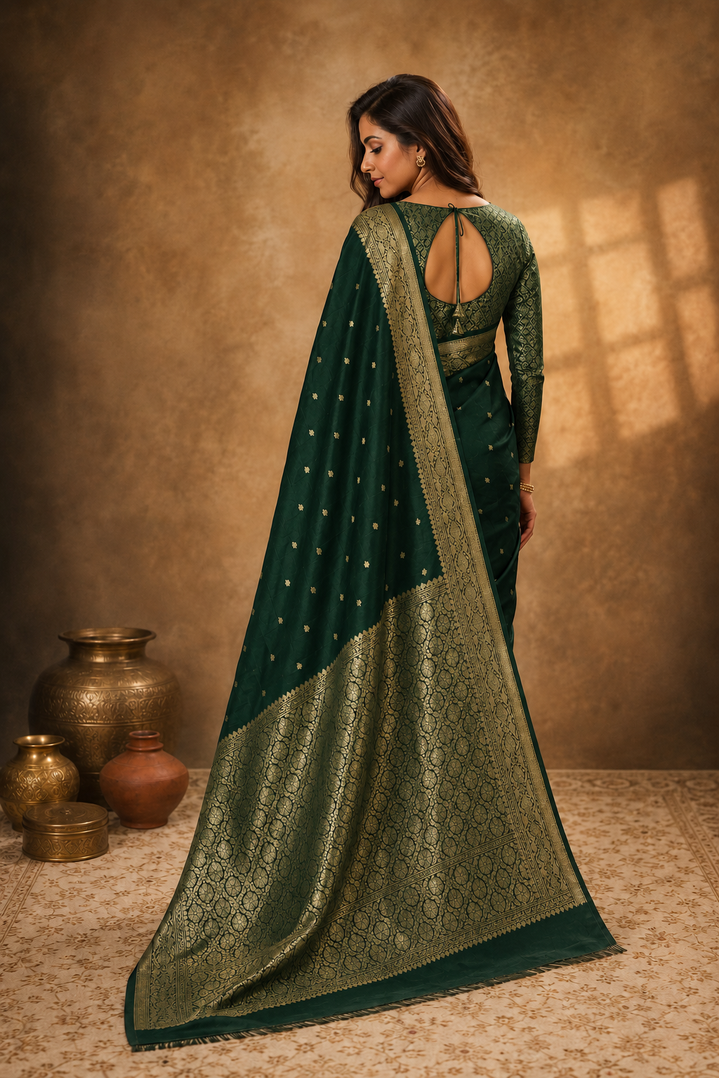 Deep Green - Pure Puna Mashru Silk Banarasi Saree