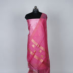 Pink Banarasi Handloom Luxury Suit set contrast with same pink color.