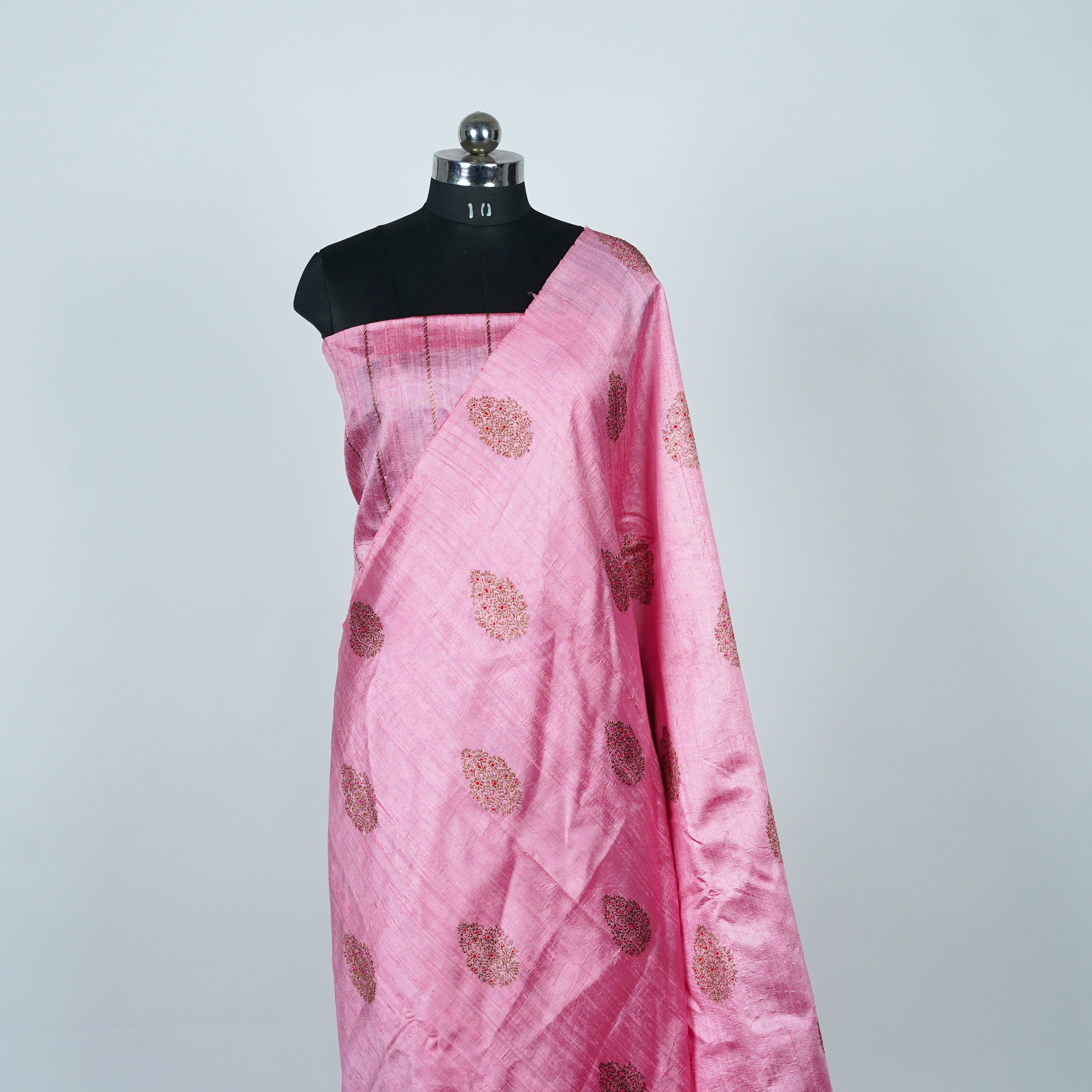 Baby Pink - Pure Matka Silk Banarasi Saree with neem zari Boota intricated with red and pink meena