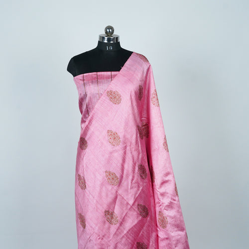 Baby Pink - Pure Matka Silk Banarasi Saree with neem zari Boota intricated with red and pink meena