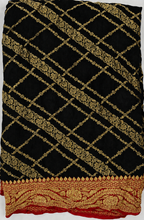 Black contrast with Classic Red - Pure Khaddi Chiffon Georgette Silk Banarasi Saree (Copy)
