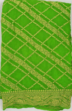 Parrot Green - Pure Khaddi Chiffon Georgette Silk Banarasi Saree