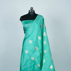 Sea Green - Pure Raw Mango Banarasi Saree with Silver Zari and Skirt Border Design