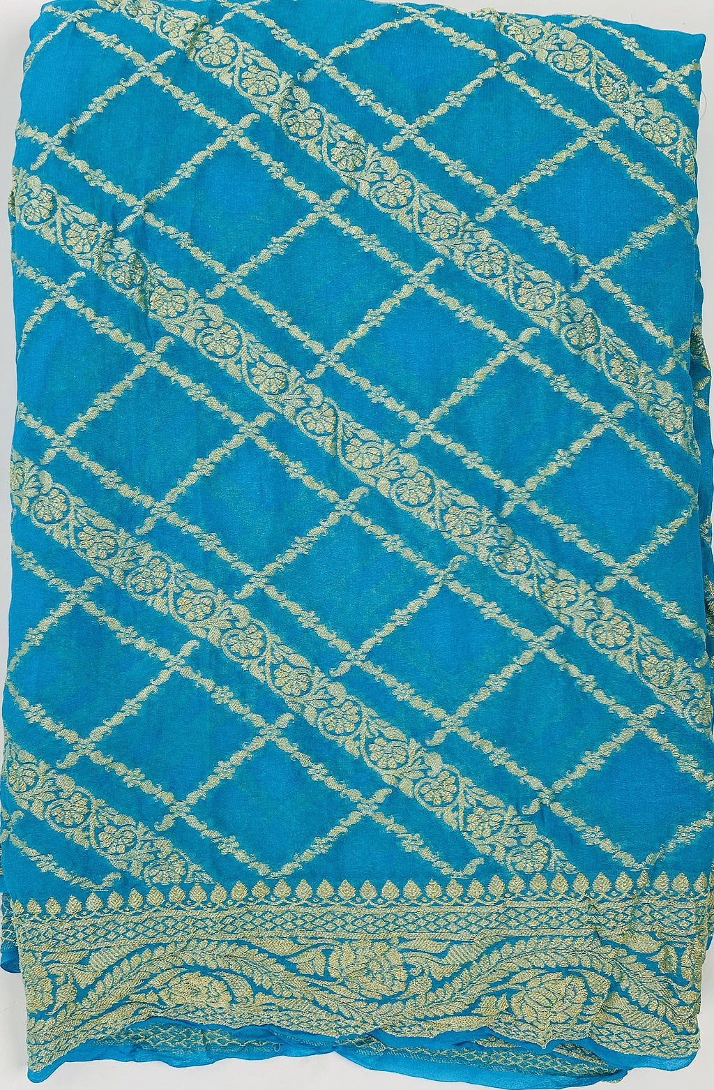 Sky Blue - Pure Khaddi Chiffon Georgette Silk Banarasi Saree