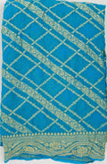 Sky Blue - Pure Khaddi Chiffon Georgette Silk Banarasi Saree