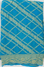 Sky Blue - Pure Khaddi Chiffon Georgette Silk Banarasi Saree
