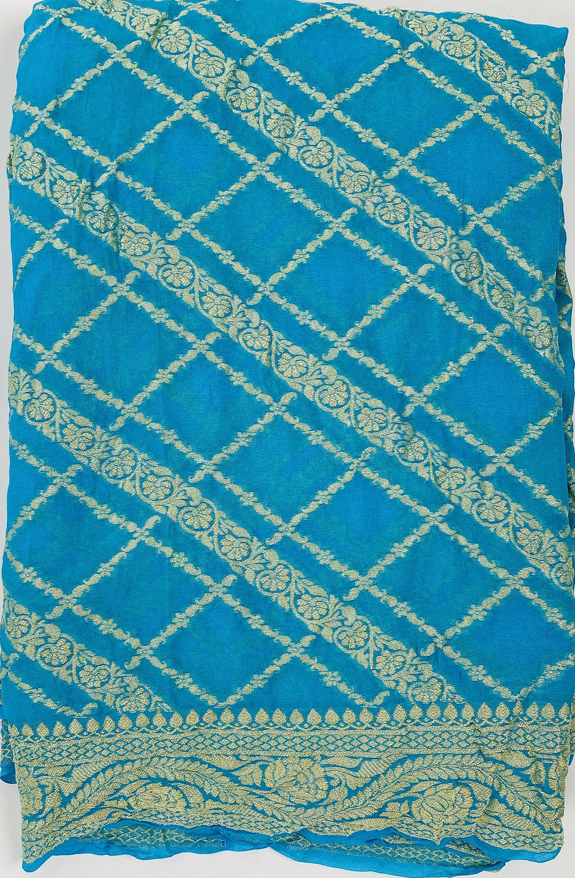 Sky Blue - Pure Khaddi Chiffon Georgette Silk Banarasi Saree