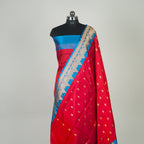 Red contrast with Blue - Pure Soft premium Katan Silk Banarasi Saree with Alfi small Booti and contrast Satin Border