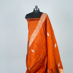 Rust - Pure Raw Mango Banarasi Saree with Golden and silver Boota Motifs