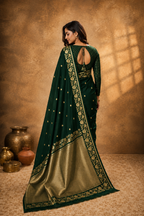 Deep Green  - Pure Raw Mango Banarasi Saree
