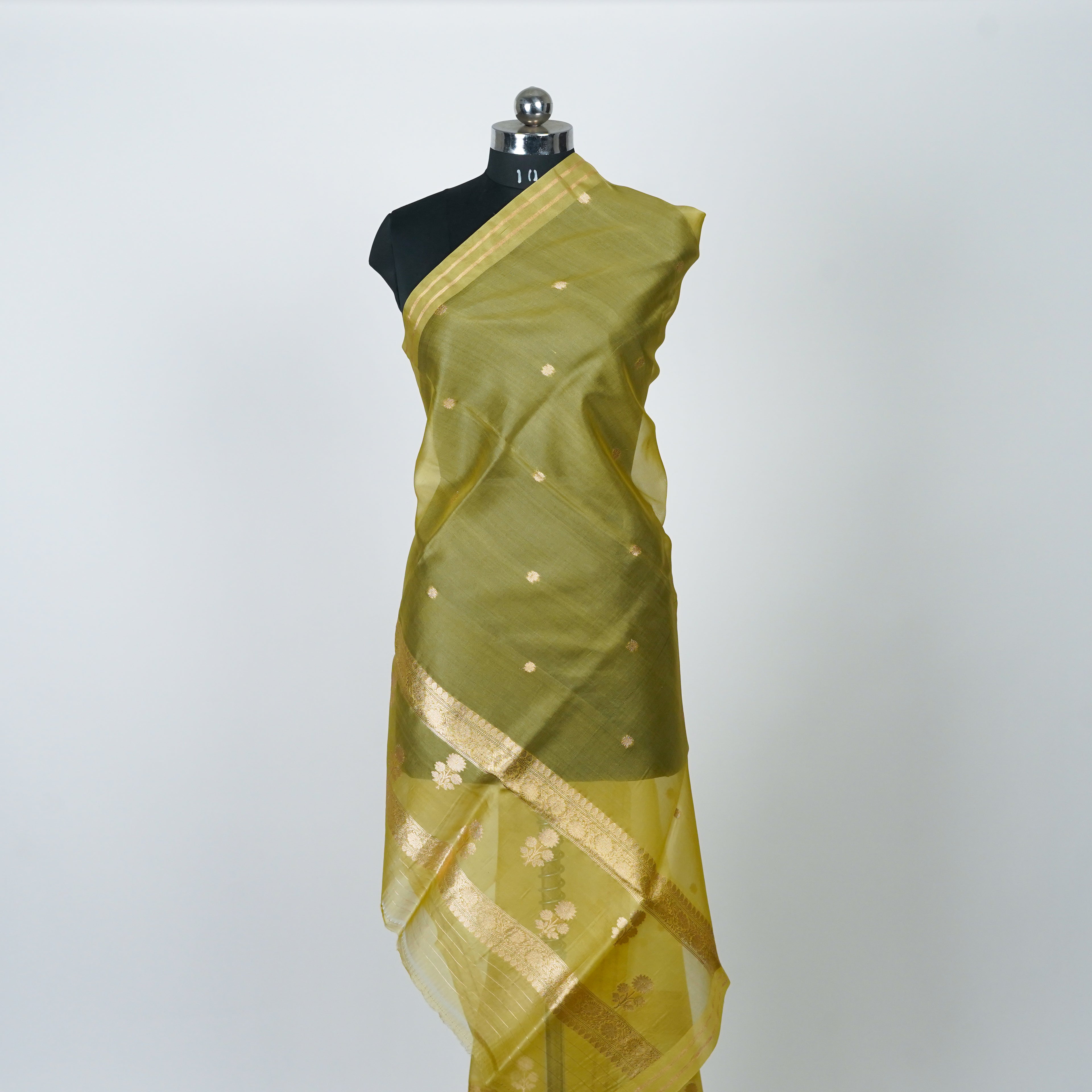 Lemon Yellow - Pure Organza Banarasi Dupatta with small Booti design