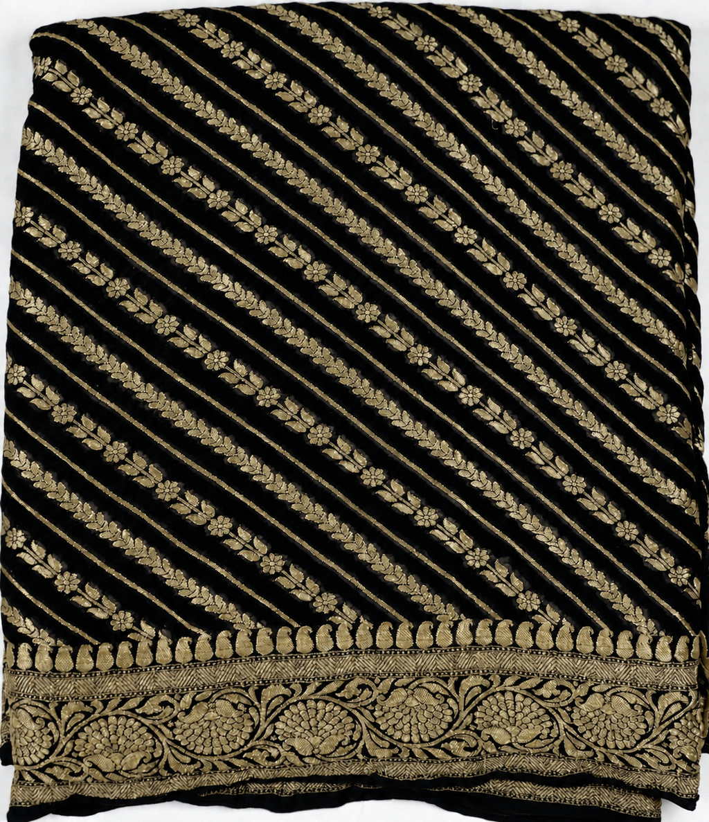 Z- Black - Pure Khaddi Chiffon Georgette Silk Banarasi Saree