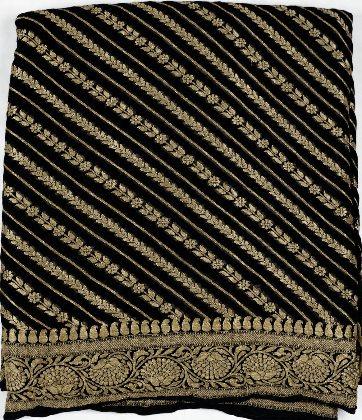 Z- Black - Pure Khaddi Chiffon Georgette Silk Banarasi Saree