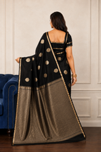 Black - Pure Soft Mashru Silk Banarasi Saree